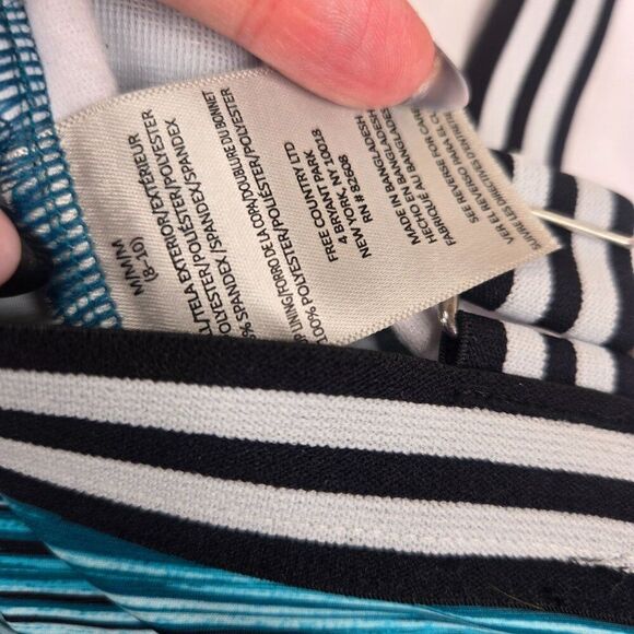 New Womens Size M Lagoon Stripe Tankini Swim Top Adj Strap Ruching Blue Black Sw - Picture 7 of 8